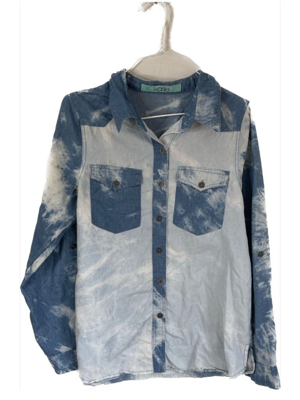 Tie Dyed Button Denim Shirt Long Sleeve Top Size M Karlie